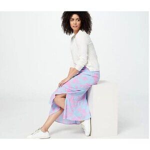 Candace Cameron Bure Petite Printed  Pull-On Midi Skirt Robins Egg, Petite XX-S